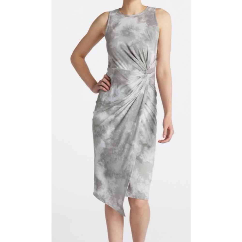 NWT Women's Nine Britton Gray White Tie-Dye Brushed Knit Midi Dress S